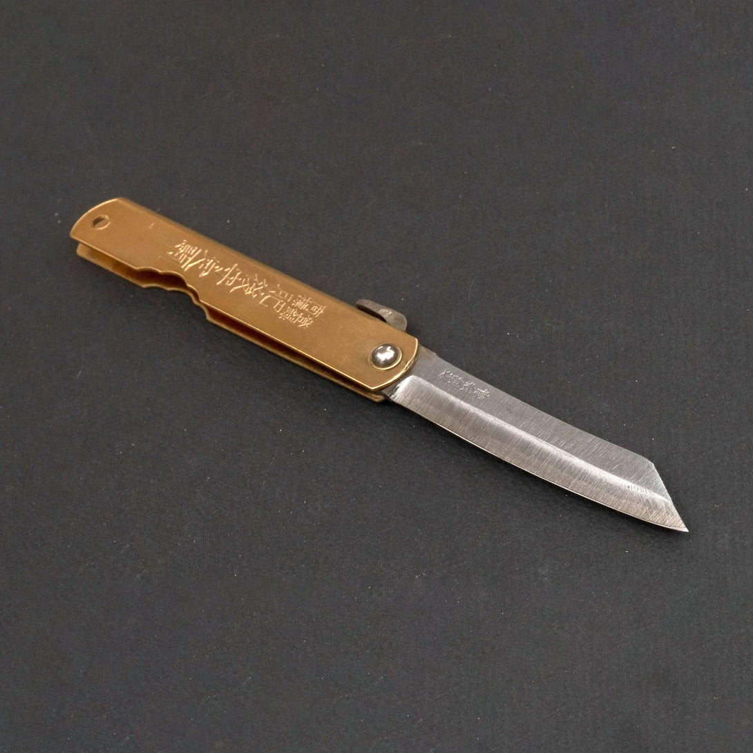 Higonokami Blue Steel Folding Knife Large Brass Handle - Kamimoto EU