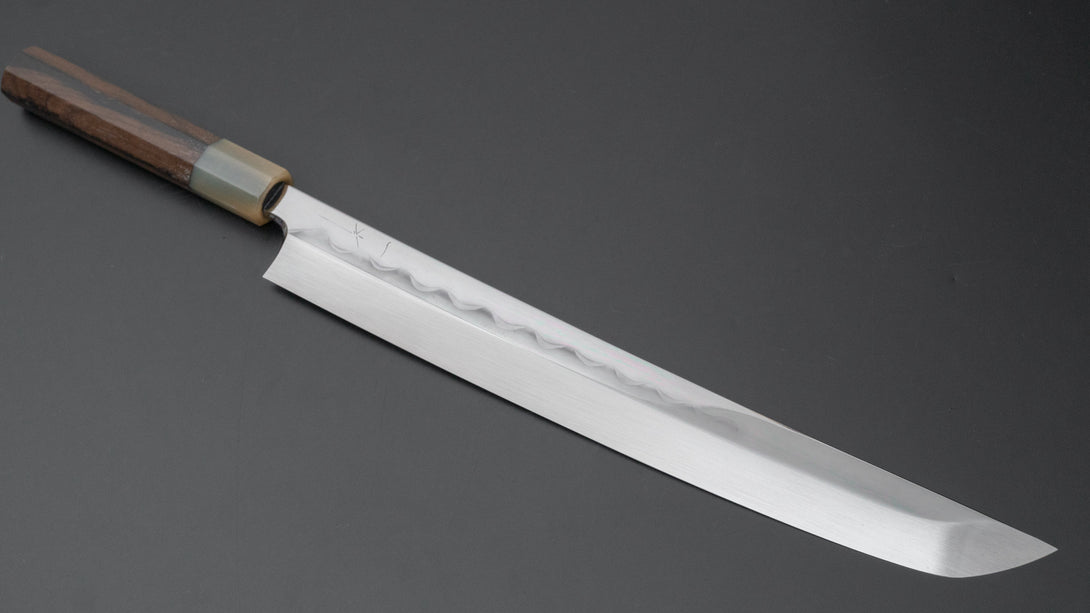 Togashi White #1 Mizu Honyaki Yanagi Sakimaru 330mm Ziricote Handle (Saya) - Kamimoto EU