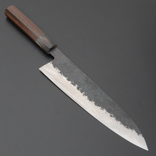 Isamitsu Blue Super Stainless Clad Kurouchi Gyuto 240mm Taihei Makassar Ebony Handle - Kamimoto EU